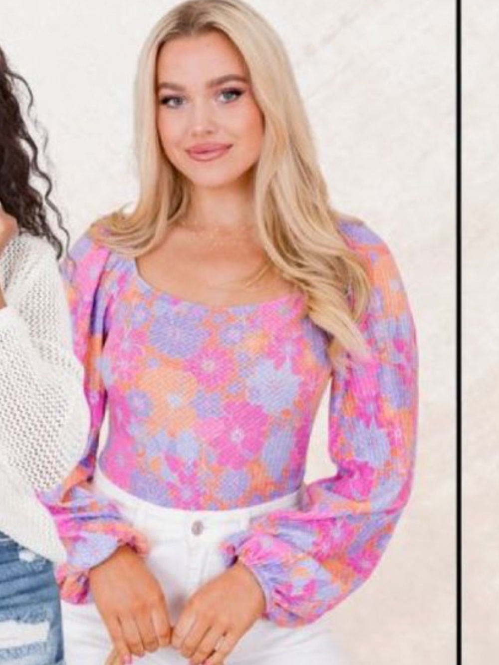 NWOT Pink Lily One Last Chance Pink Multi Floral Knit Long Sleeve Bodysuit